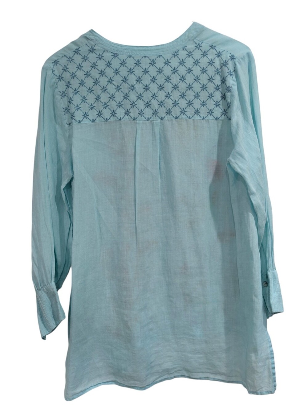 Johnny Was Geniveve Voyager Embroidered Tunic Top Blue V-Neck Long Sleeve Size M - Picture 3 of 7